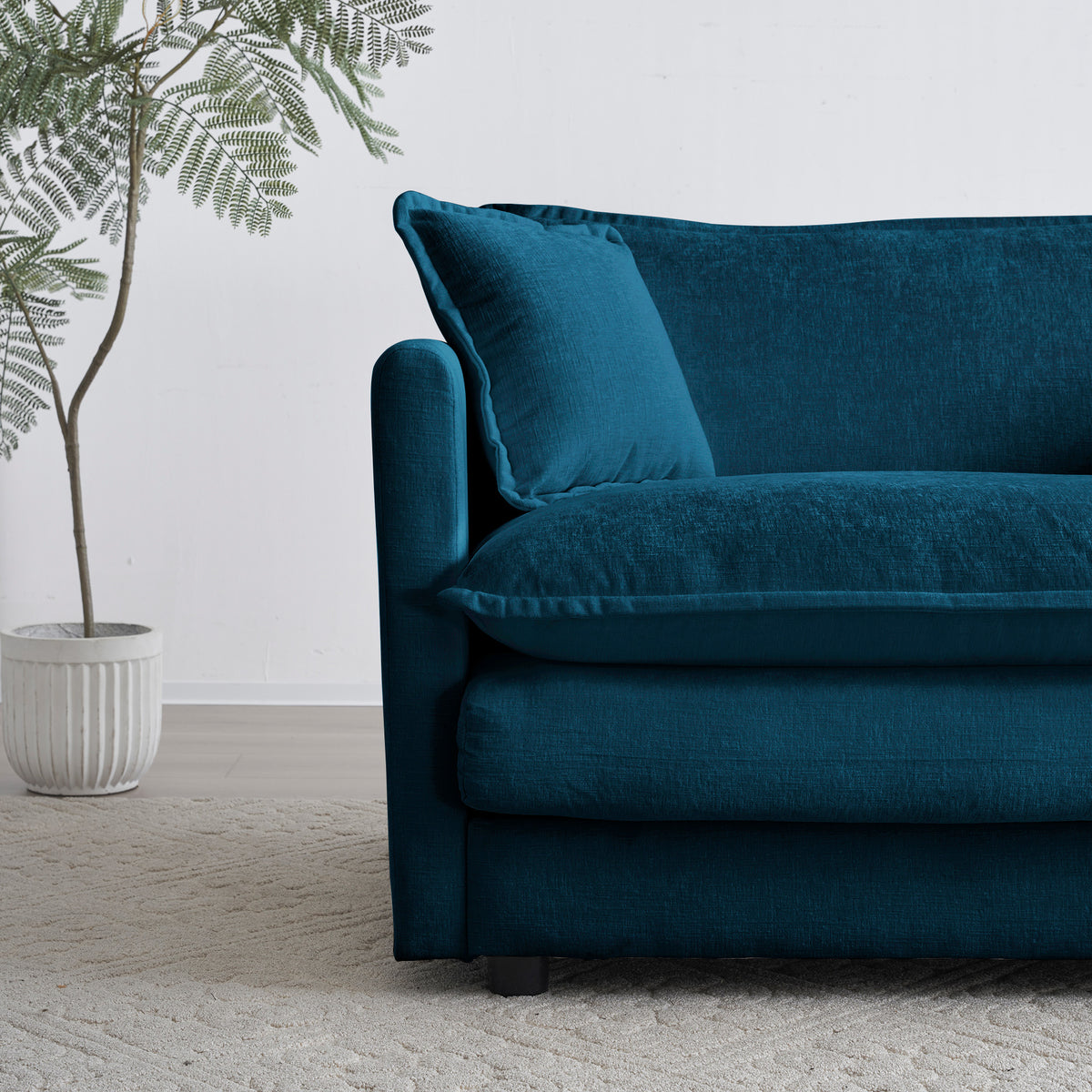 Mid-Century Modern Couch 3-Seater Sofa with 2 Armrest Pillows and 3 Toss Pillows