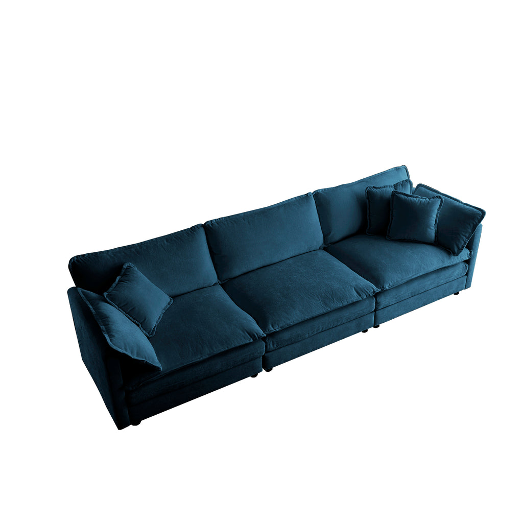 Mid-Century Modern Couch 3-Seater Sofa with 2 Armrest Pillows and 3 Toss Pillows