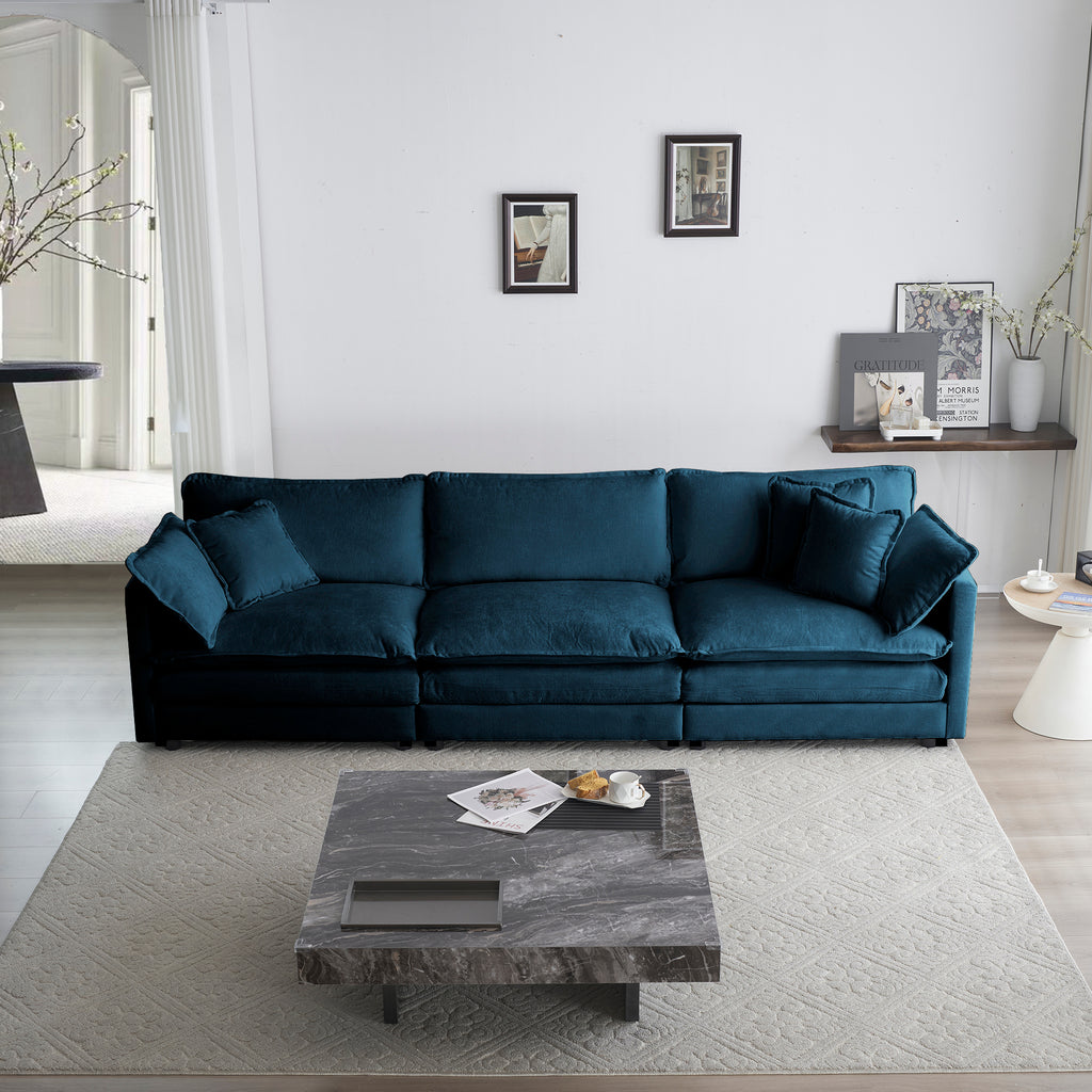 Mid-Century Modern Couch 3-Seater Sofa with 2 Armrest Pillows and 3 Toss Pillows