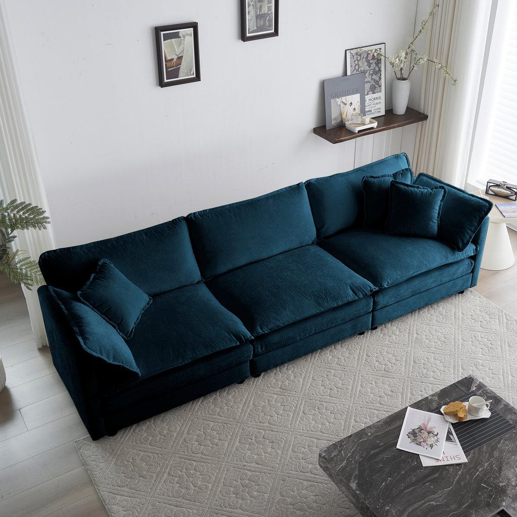 Mid-Century Modern Couch 3-Seater Sofa with 2 Armrest Pillows and 3 Toss Pillows